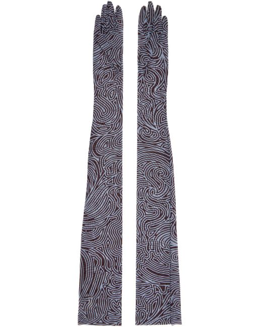 Gants bleu et brun en filet à motif graphique imprimé Dries Van Noten en coloris Black