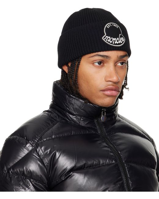 Moncler Black Virgin Wool Beanie for men