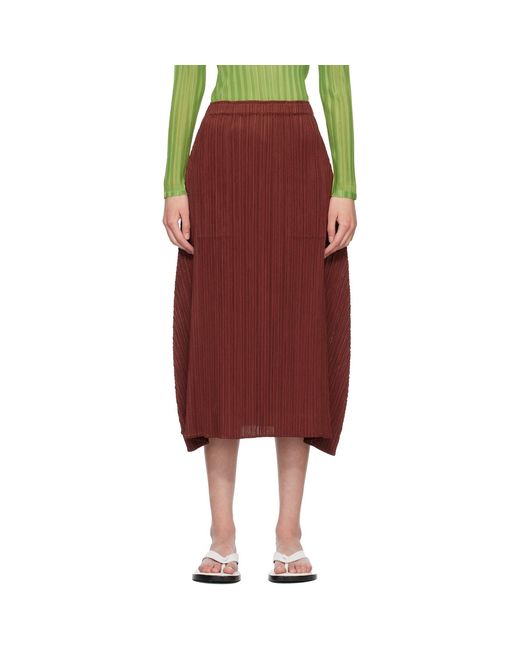 Pleats Please Issey Miyake Red Burgundy Monthly Colors October Maxi Skirt