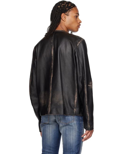 Veste en cuir effet vieilli avec logo en métal DIESEL pour homme en coloris Black