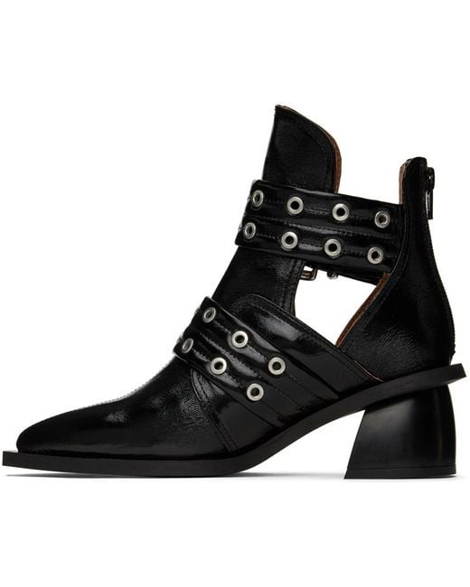 Ganni Black Double-Buckle Cut-Out Ankle Boots