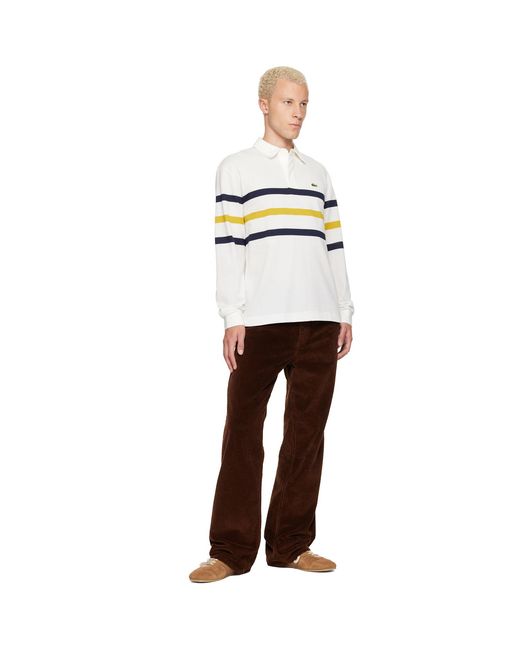 Lacoste White Relaxed Fit Striped Piqué Rugby Polo for men