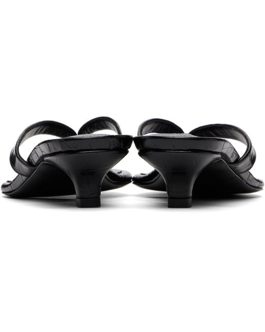 Totême Black Croco-Embossed Heeled Flip-Flops