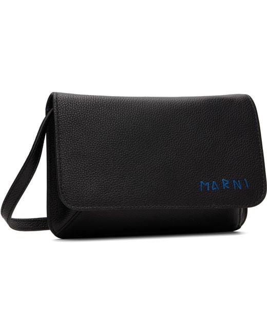 Marni Black Leather ' Mending Embroidery' Pouch for men