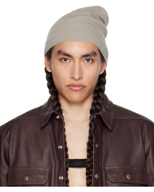 Rick Owens Brown Off-white Ribbed Beanie for men