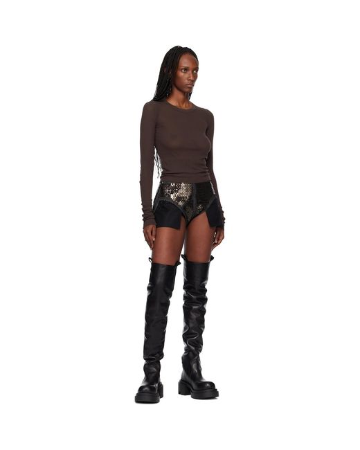 Rick Owens Black Temple Cropped Rib Ls T-Shirt