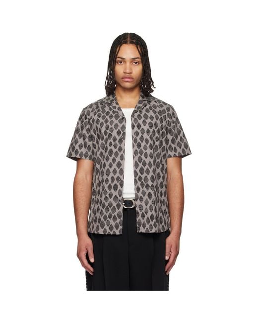 HUGO Black Taupe Camp Collar Shirt for men