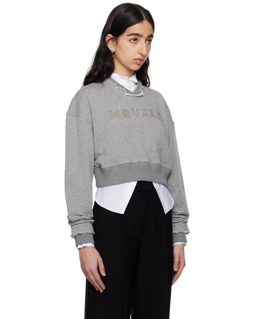 Pull Molletonné Écourté Gris À Logo Alexander McQueen en coloris Black