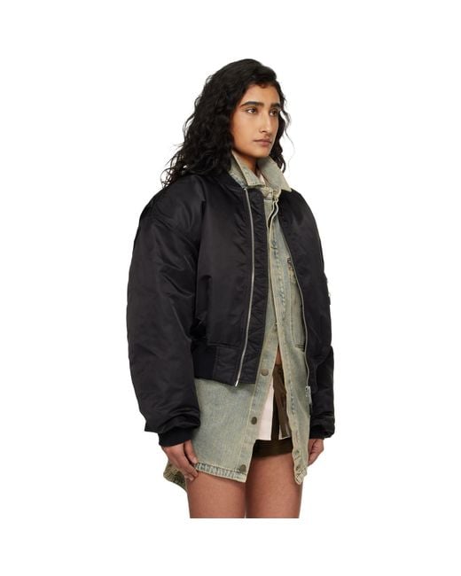 Entire studios Black Cropped Broad Bomber Jacket
