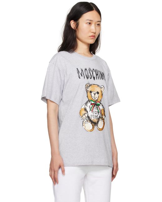 Moschino White Gray Archive Teddy Bear T-shirt