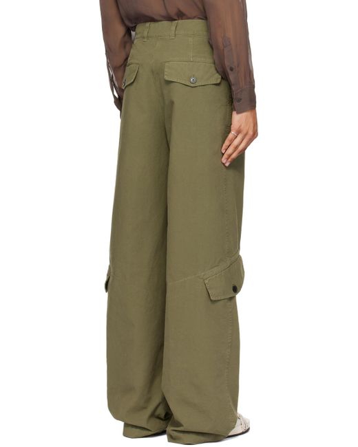 メンズ Dries Van Noten カーキ ルーズフィット カーゴパンツ グリーン