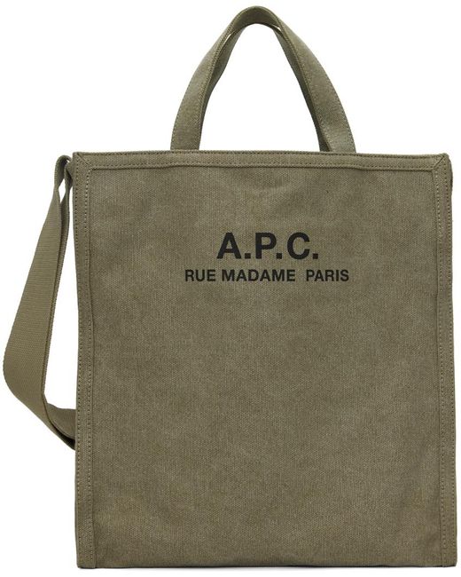 A.P.C. Green . Khaki Recovery Shopping Tote for men
