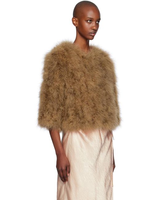 Yves Salomon Brown Cropped Turkey Feather Jacket