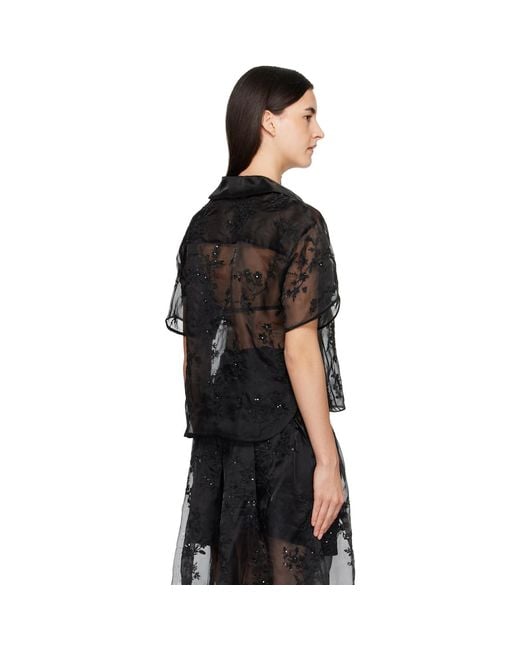 Ganni Black Embellished Organza Shirt