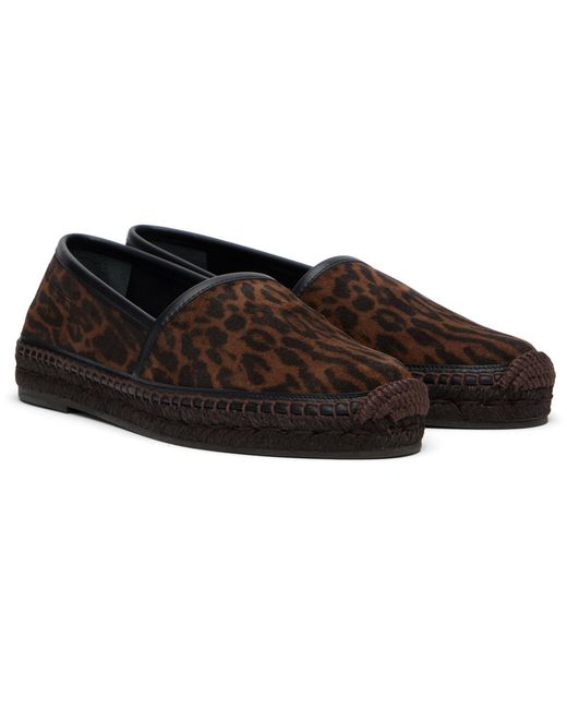Tom Ford Black Ocelot Print Suede Smooth Calf Espadrilles