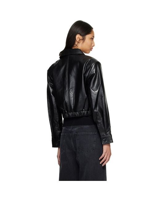 Agolde Black Nahla Cropped Recycled Leather Jacket