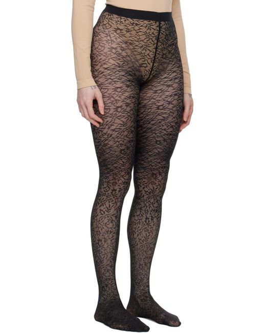 Wolford Black Floral Jacquard Tights