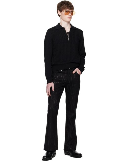Ernest W. Baker Cable Knit Zip Polo in Black for Men | Lyst