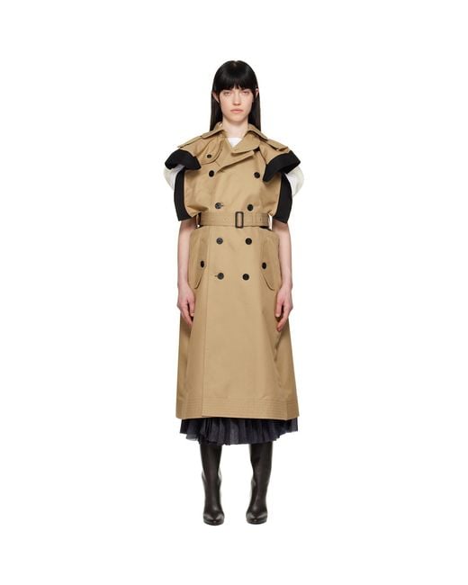 Sacai Black Double-Faced Silk Cotton & Gabardine Trench Coat