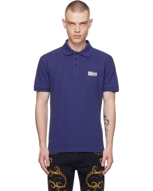 メンズ Versace Jeans Couture ブルー ロゴ スリムフィット ポロシャツ Blue