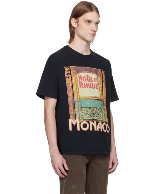 ★Rhude★ ブラック Hotel Di Monaco Tシャツ HOTEL DI MONACO TEE – R H U D E