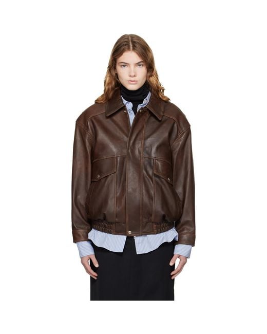 DUNST Brown Oversized Vintage Leather Jacket