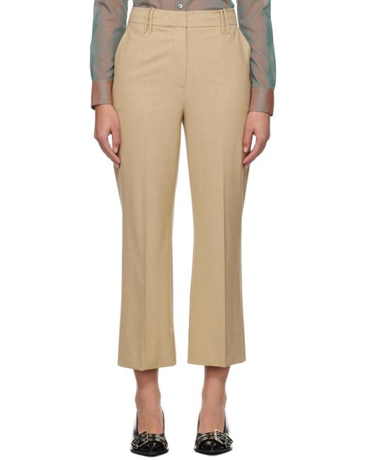 Ganni Natural Beige Cropped Trousers