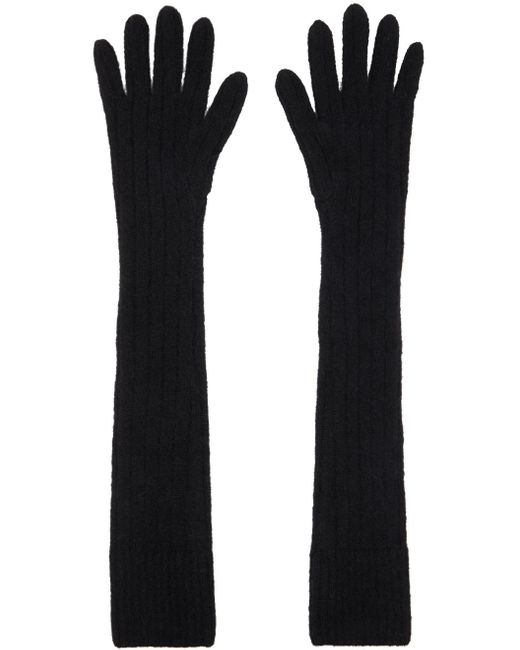 Dries Van Noten Black Long Ribbed Gloves for men