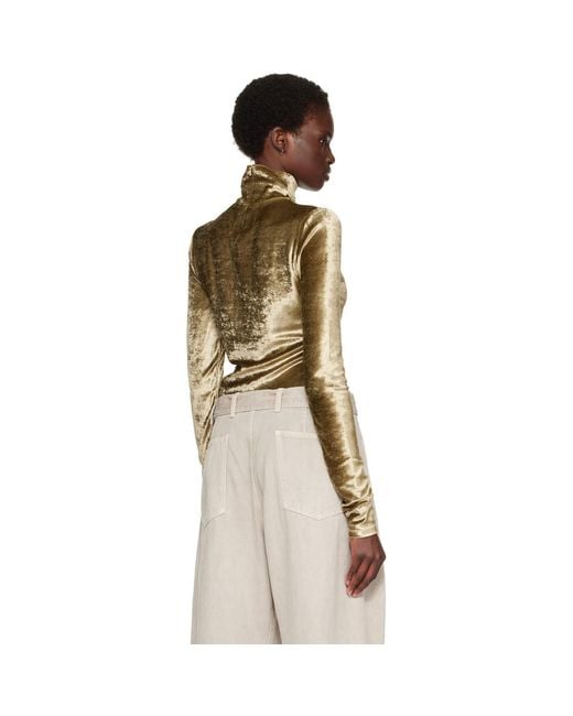 Lemaire Metallic Khaki Fitted Stand Collar Turtleneck