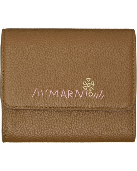 Marni Brown Khaki Mending' Leather Flap Card Holder for men