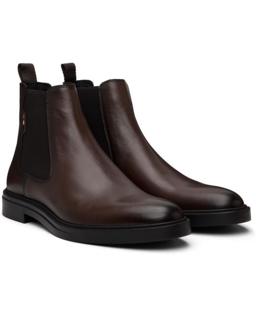 Bottes Chelsea Brunes En Cuir À Rayures Emblématiques Boss pour homme en coloris Black