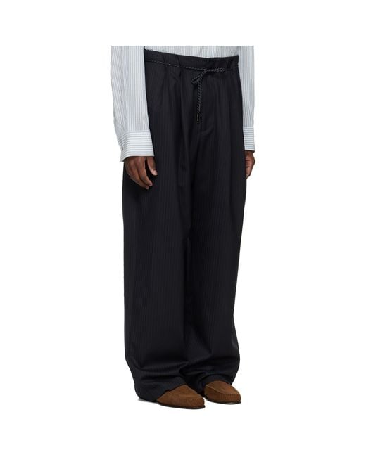 Wooyoungmi Black Wool Stripe Wide Trousers for men