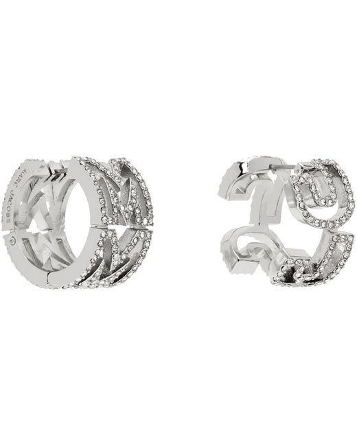 Marc Jacobs Black Silver Monogram Crystal huggie Earrings