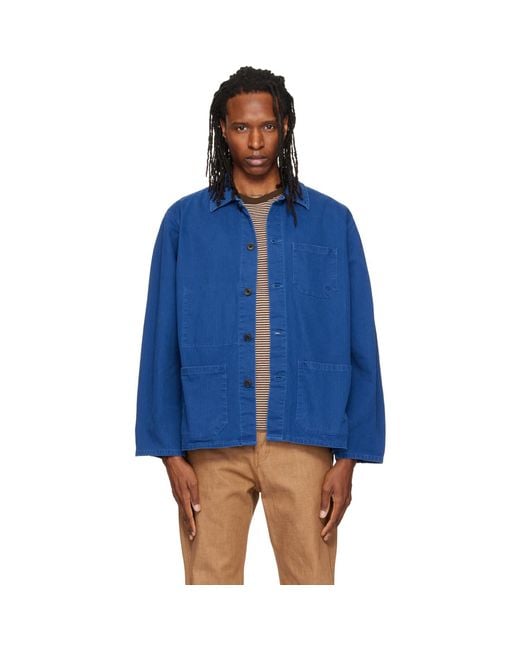 Nudie Jeans Blue Buddy Herringbone Chore Jacket for men