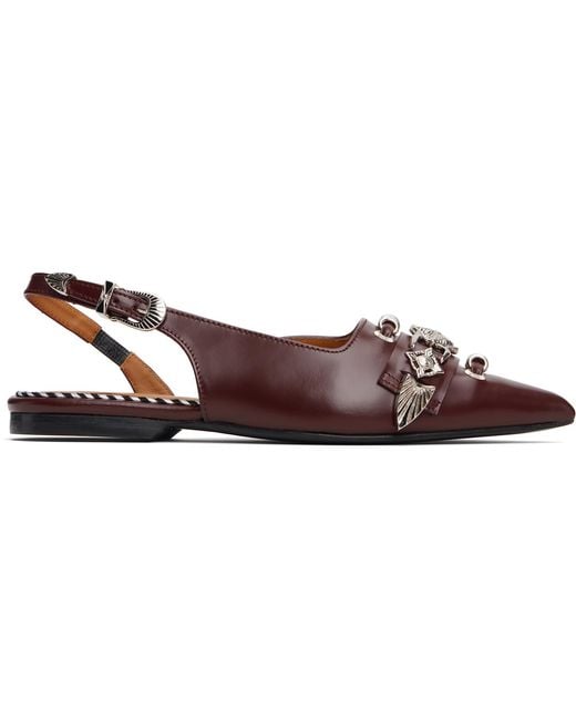 Toga Black Burgundy Metal Belt Flats