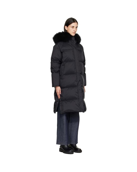 Yves Salomon Black Waterproof Technical Lambswool Trim Long Down Jacket