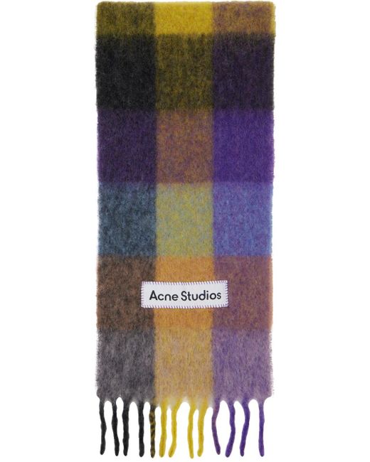 Acne Blue Purple & Yellow Check Scarf for men