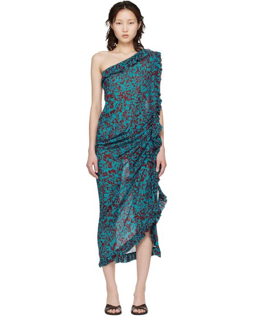 Dries Van Noten Women's Black Burgundy Graphic Midi Dress - coffeafoods.com