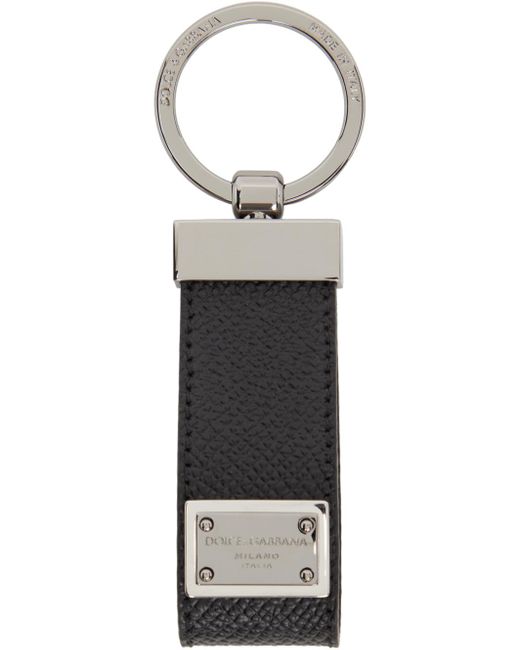 Dolce & Gabbana Black Calfskin Logo Tag Keychain for men