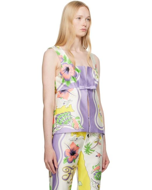 Anna Sui Multicolor Off- Florida Sleeveless Bow Top
