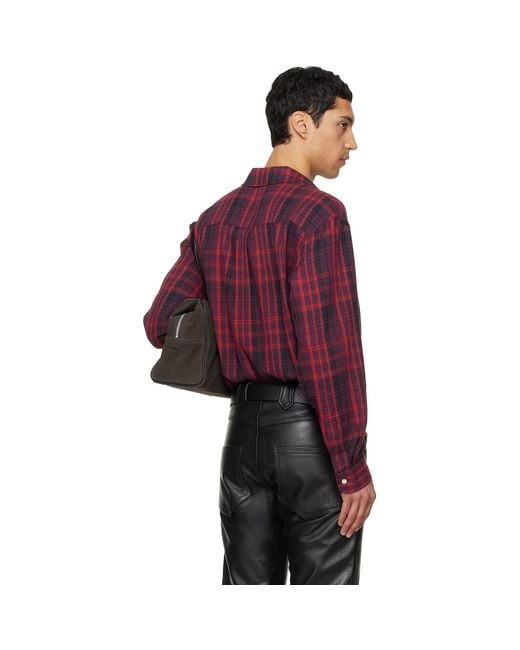 TONYWACK Red Washed Cotton Blend Check Shirt for men