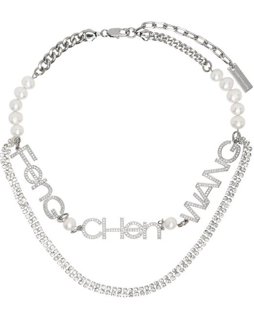 Feng Chen Wang Metallic Pearl Diamond Necklace for men