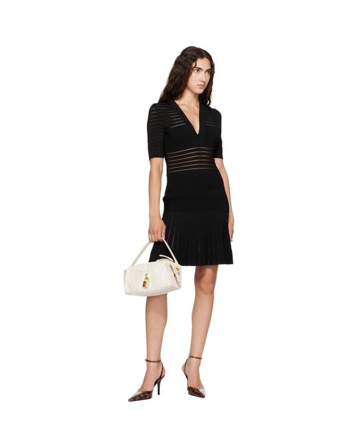 Balmain White Off- Small Pulse Smooth Topstitched Leather Bag