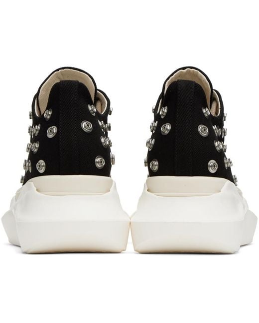 Rick Owens Abstract Low Sneak Black Canvas Low Sneaker With Metal Snaps - Abstract Low Sneak