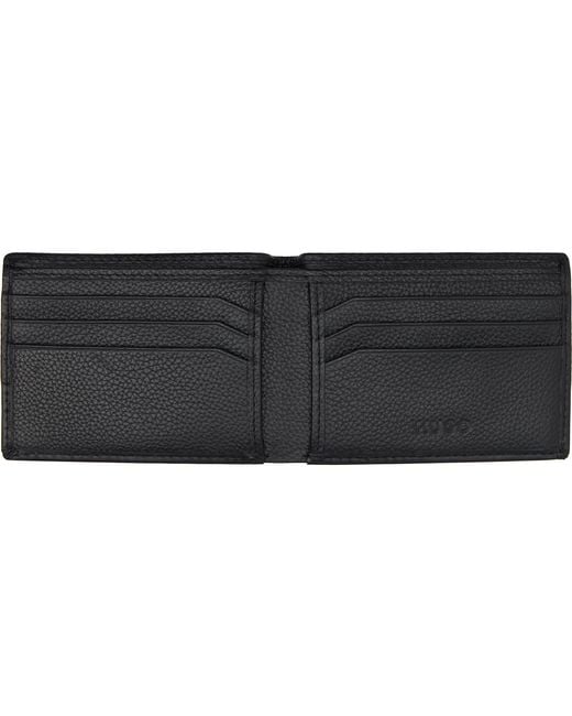 HUGO Black Stacked-Logo Slim Leather Wallet for men