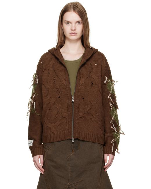 ANDERSSON BELL Brown Argyle Fisherman Zip-Up Hoodie