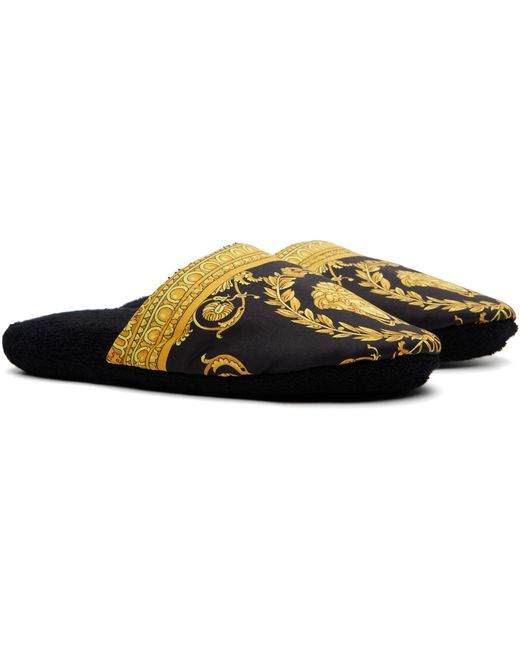 Versace Black 'I Heart Baroque' Slippers