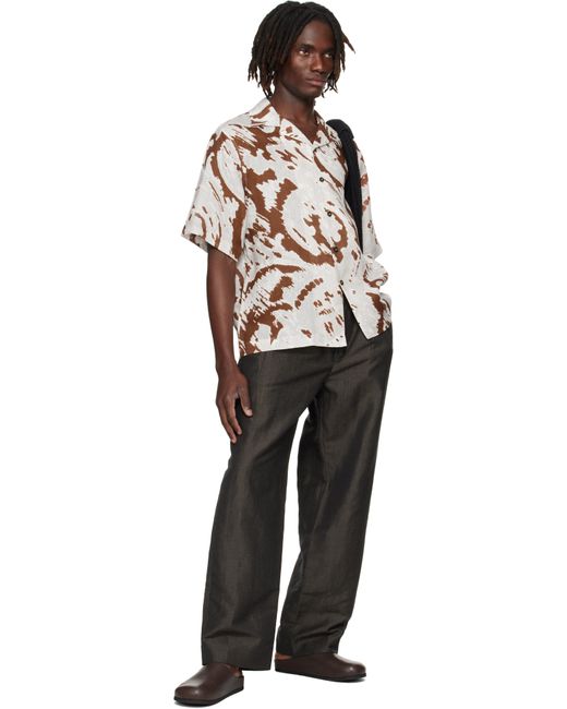 Commas Black Paisley Linen Camp Collar Shirt for men