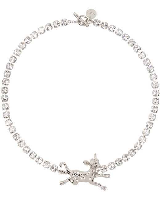 Marni Metallic Silver Deer Charm Necklace for men