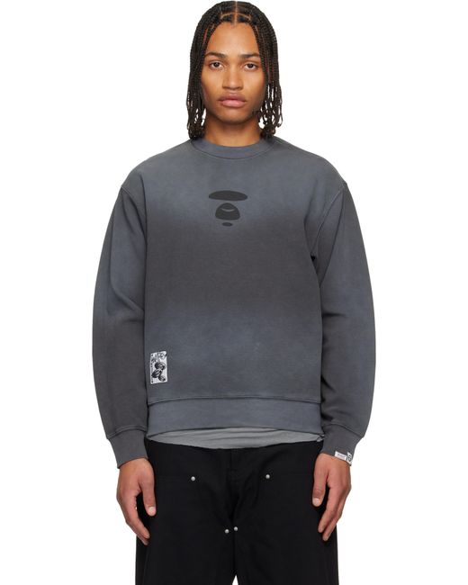 Pull Molletonné Gris À Logos Moonface Et À Col Ras Du Cou Aape By A Bathing Ape pour homme en coloris Gray